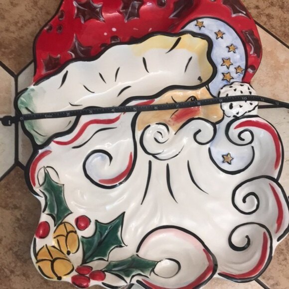 Merry Santa clay art 2003 dip platter bowl Santa - Picture 12 of 12